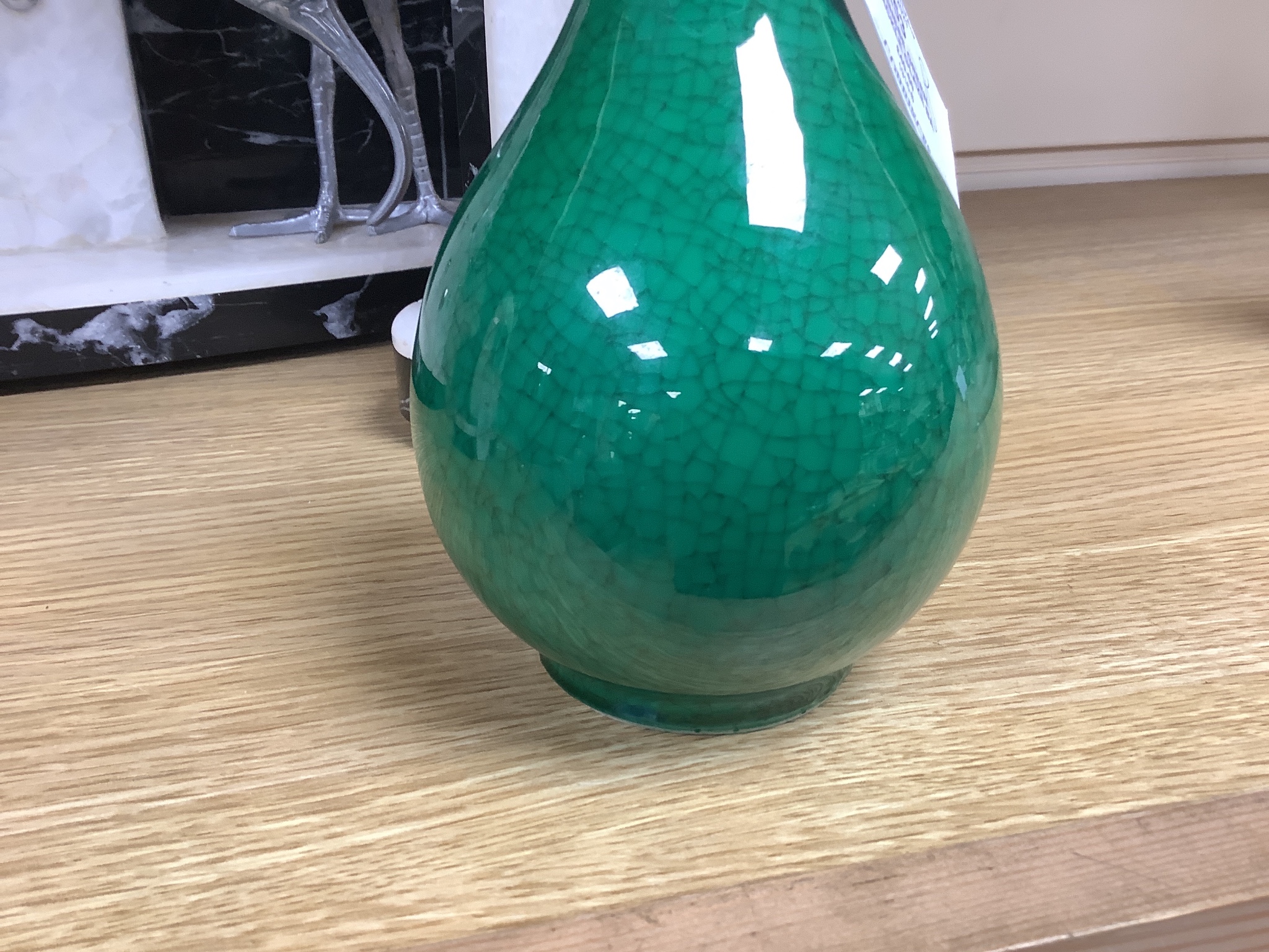 A Chinese green crackle glaze baluster vase, 16cm